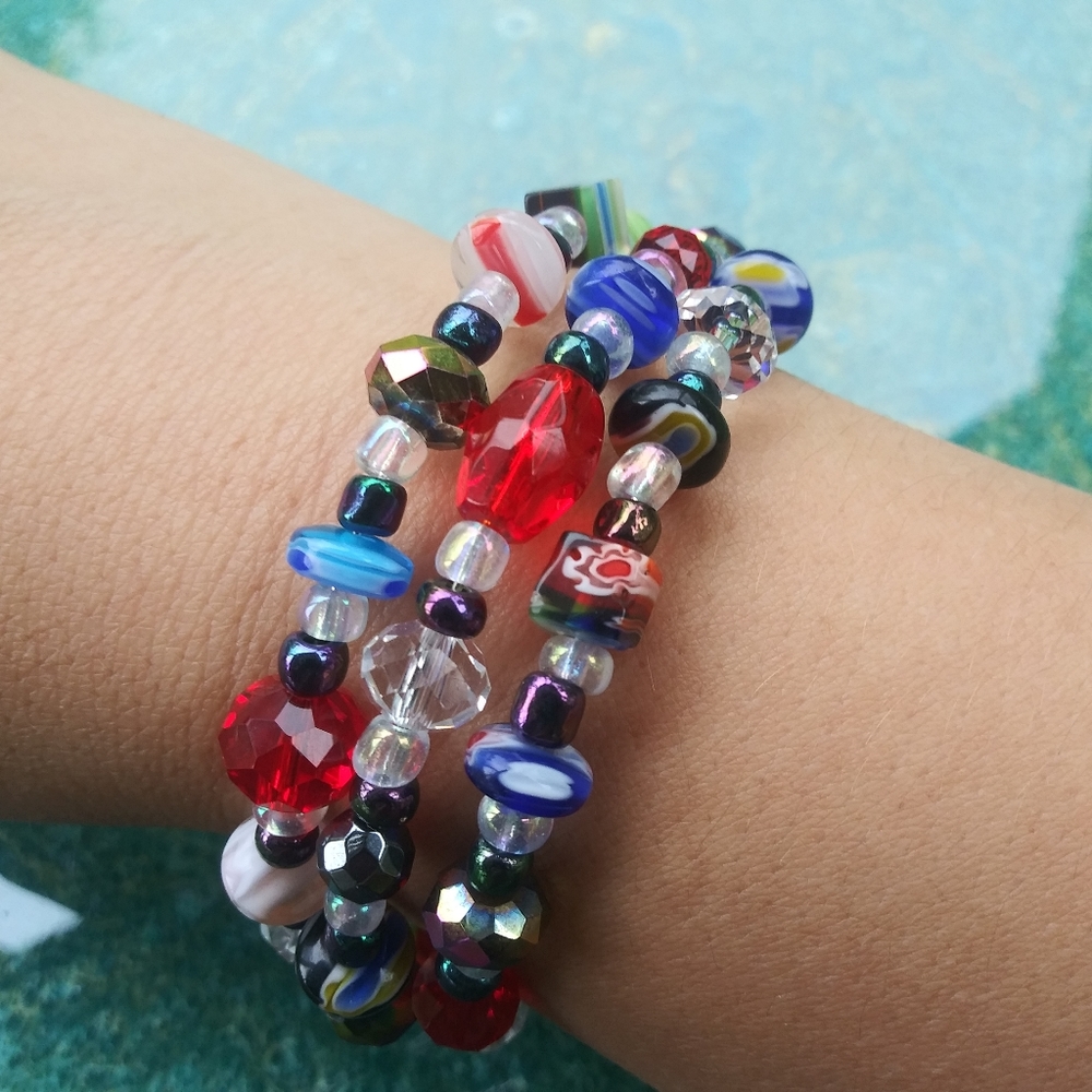 Christmas Candy Millefiori Glass Beaded Bracelet Gemstone Handmade - Picture 7 of 17